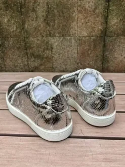Women's Casual Sneakers Round Toe Snake Pattern Lace Up Skate Shoes
