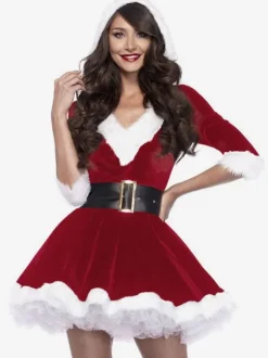 Women's Christmas Green Polyester Two-Tone Christmas Costumes Holidays Dress