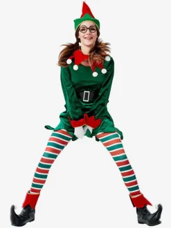 Women's Christmas Green Polyester Fiber Hat Sash Pants Polyester Two-Tone Christmas Holidays Costumes