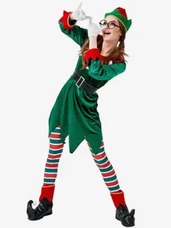 Women's Christmas Green Polyester Fiber Hat Sash Pants Polyester Two-Tone Christmas Holidays Costumes