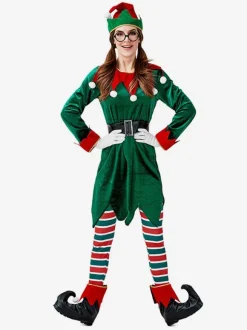 Women's Christmas Green Polyester Fiber Hat Sash Pants Polyester Two-Tone Christmas Holidays Costumes