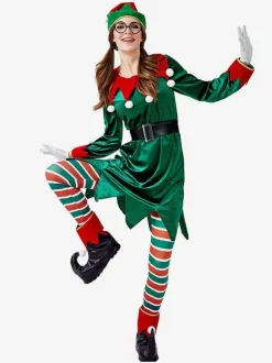 Women's Christmas Green Polyester Fiber Hat Sash Pants Polyester Two-Tone Christmas Holidays Costumes