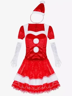 Women's Christmas Set Red Dress Gloves Hat Christmas Holidays Costumes