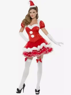 Women's Christmas Set Red Dress Gloves Hat Christmas Holidays Costumes