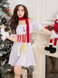 Women's Christmas Set White Hat Dress Gloves Polyester Christmas Holidays Costumes