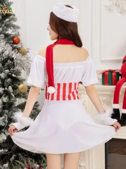 Women's Christmas Set White Hat Dress Gloves Polyester Christmas Holidays Costumes