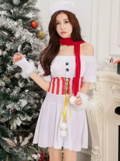 Women's Christmas Set White Hat Dress Gloves Polyester Christmas Holidays Costumes