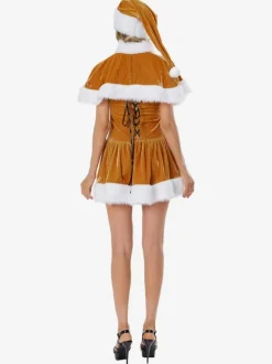 Women's Christmas Tunic Coffee Brown Hat Cloak Dress Polyester Christmas Holidays Costumes