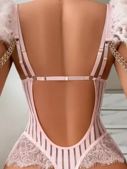 Women's Clothing Lingerie Teddies Chains Black Sexy Teddies For Women