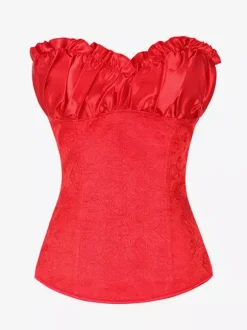 Womens Corsets Black Polyester Lace-up Cascading Ruffles Daily Casual Lingerie