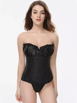 Womens Corsets Black Polyester Lace-up Cascading Ruffles Daily Casual Lingerie