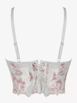 Womens Corsets White Spaghetti Strap Lace-up Flowers Printed Indoor Chic Tank Top