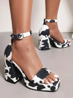 Women's Cow Print Platform Block Heel Sandals