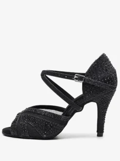 Women’s Customized Latin Dance Shoes Silver Peep Toe Rhinestones Ballroom Dance Shoes