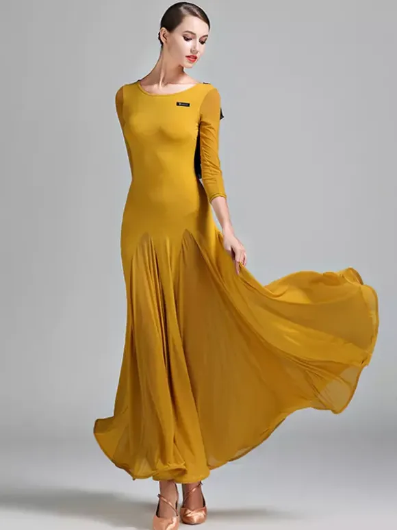 Womens Dance Dress Backless Big Swing Standard Ballroom Dance Costumes Back Ruffles Design Tango Dress Waltz Dance Wear