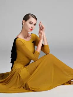 Womens Dance Dress Backless Big Swing Standard Ballroom Dance Costumes Back Ruffles Design Tango Dress Waltz Dance Wear