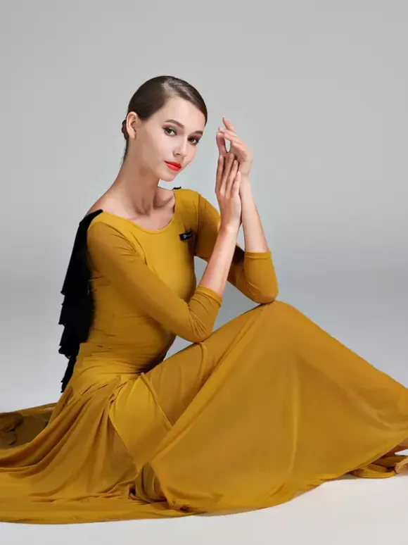 Womens Dance Dress Backless Big Swing Standard Ballroom Dance Costumes Back Ruffles Design Tango Dress Waltz Dance Wear