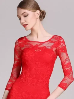Womens Dance Dress Mesh Lace Bodysuit For Ballroom Dance Competition Dresses