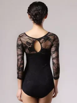 Womens Dance Dress Mesh Lace Bodysuit For Ballroom Dance Competition Dresses