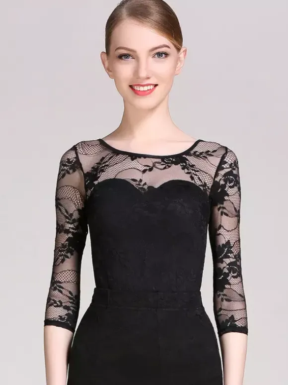 Womens Dance Dress Mesh Lace Bodysuit For Ballroom Dance Competition Dresses
