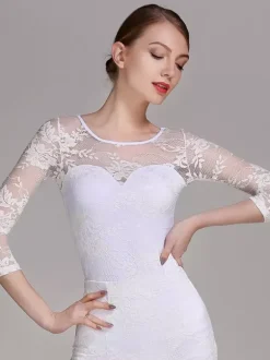 Womens Dance Dress Mesh Lace Bodysuit For Ballroom Dance Competition Dresses