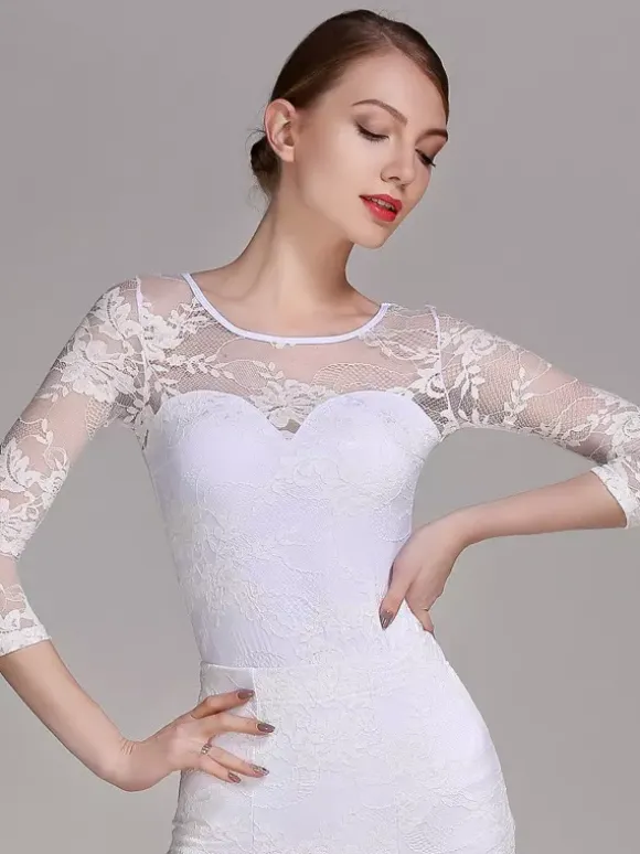 Womens Dance Dress Mesh Lace Bodysuit For Ballroom Dance Competition Dresses