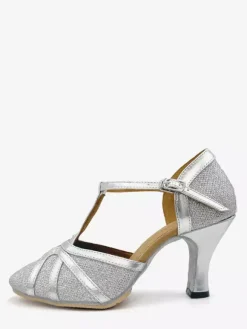 Womens Dance Shoes Gold Shiny Metallic Mid Heel Pointy-toe Shoes