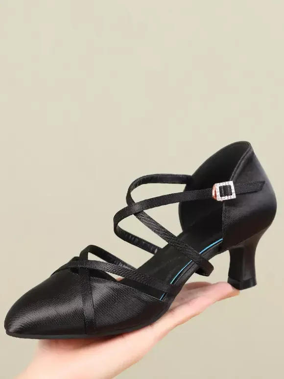 Womens Dance Shoes Red Satin Mid Heel Pointy-toe Shoes