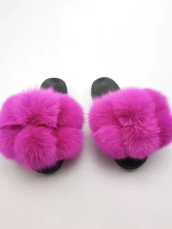 Women's Faux Fur Winter Slides Open Toe Flat Slide Sandals
