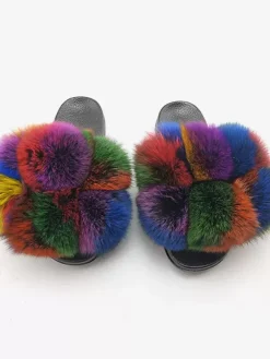Women's Faux Fur Winter Slides Open Toe Flat Slide Sandals