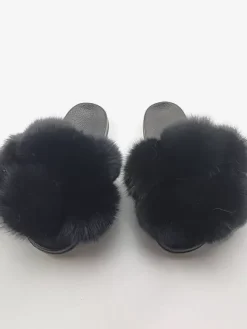 Women's Faux Fur Winter Slides Open Toe Flat Slide Sandals