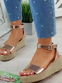 Women's Faux Leather Open Toe Flat Sandals