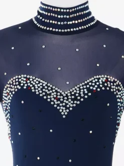 Womens Figure Ice Skating Dress High Elasticity Long Sleeve Mesh Diamond Hook Sleeves Competition Ice Dance Dress