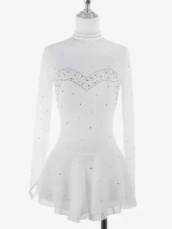 Womens Figure Ice Skating Dress High Elasticity Long Sleeve Mesh Diamond Hook Sleeves Competition Ice Dance Dress