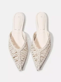 Women's Flat Mules Pointed Toe Cane Backless Beach Sandals