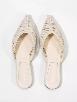 Women's Flat Mules Pointed Toe Cane Backless Beach Sandals