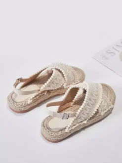 Women's Flat Sandals Beach Sandals Round Toe Lace Up Sandals Boho Wedding Shoes