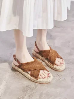 Women's Flat Sandals Beach Sandals Round Toe Lace Up Sandals Boho Wedding Shoes