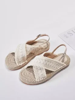 Women's Flat Sandals Beach Sandals Round Toe Lace Up Sandals Boho Wedding Shoes