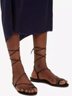 Women's Flat Sandals Black Open Toe Lace Up Sandal Flats