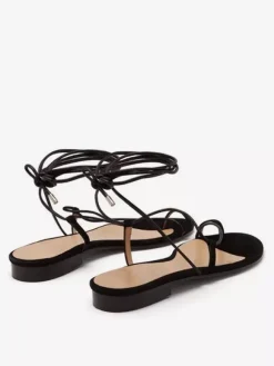 Women's Flat Sandals Black Open Toe Lace Up Sandal Flats