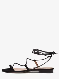 Women's Flat Sandals Black Open Toe Lace Up Sandal Flats