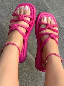 Women's Flat Sandals Chic Open Toe PU Leather Sandals