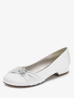 Women's Flat Wedding Shoes Satin Round Toe Rhinestones Flat Mother Of The Bride Shoes