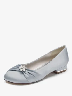 Women's Flat Wedding Shoes Satin Round Toe Rhinestones Flat Mother Of The Bride Shoes