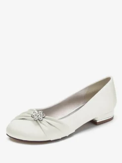 Women's Flat Wedding Shoes Satin Round Toe Rhinestones Flat Mother Of The Bride Shoes