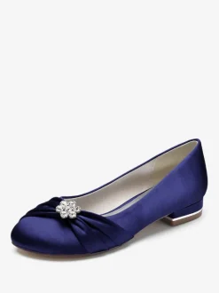 Women's Flat Wedding Shoes Satin Round Toe Rhinestones Flat Mother Of The Bride Shoes