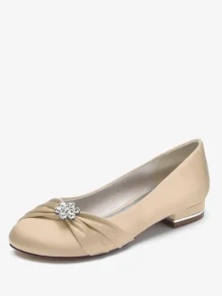 Women's Flat Wedding Shoes Satin Round Toe Rhinestones Flat Mother Of The Bride Shoes
