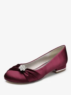Women's Flat Wedding Shoes Satin Round Toe Rhinestones Flat Mother Of The Bride Shoes