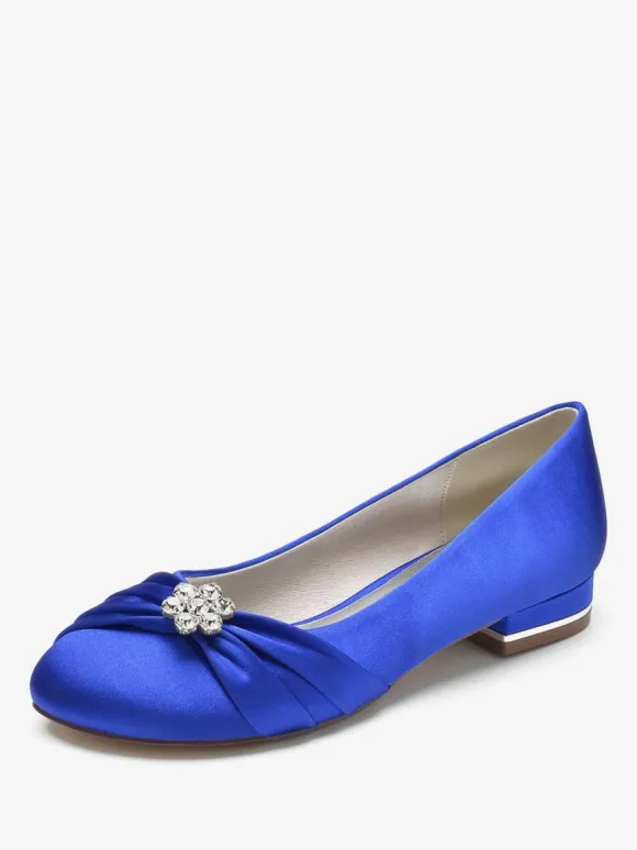 Women's Flat Wedding Shoes Satin Round Toe Rhinestones Flat Mother Of The Bride Shoes